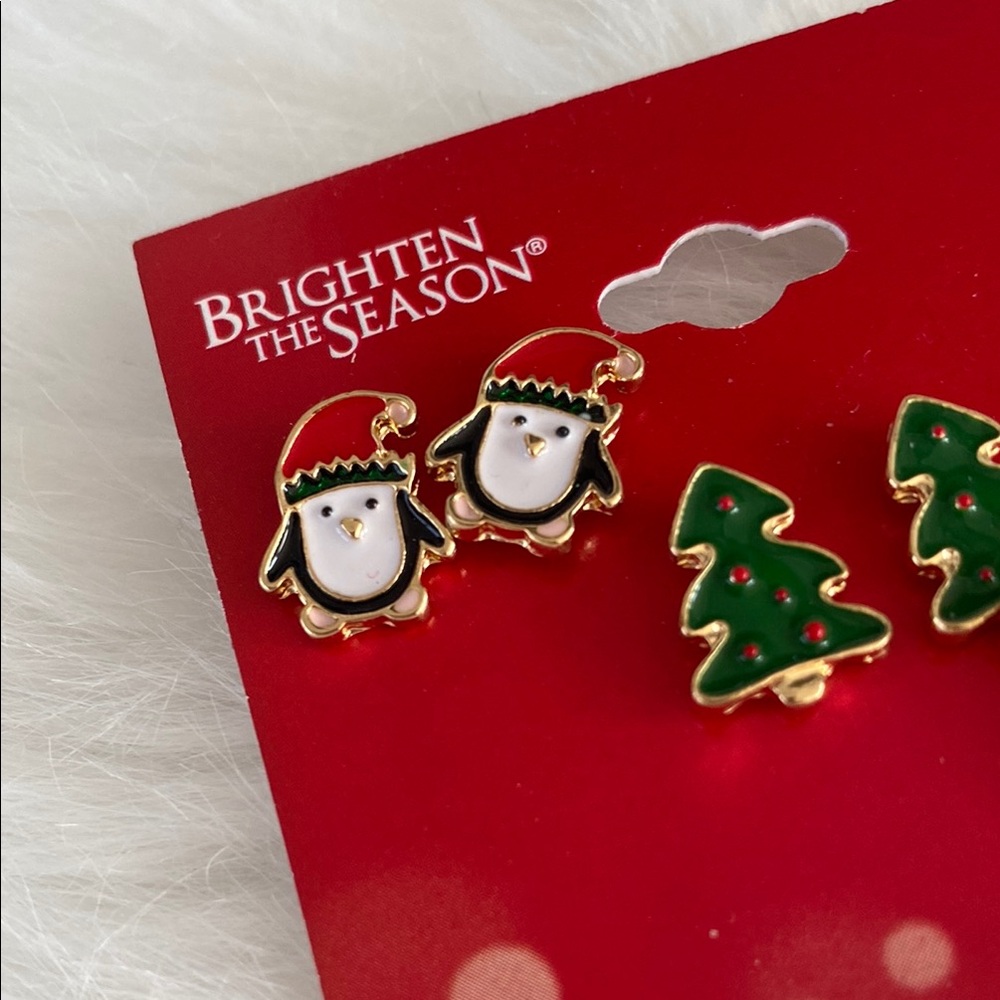 New Festive 3 pair Earrings Set - Green and Gold - Picture 2 of 5